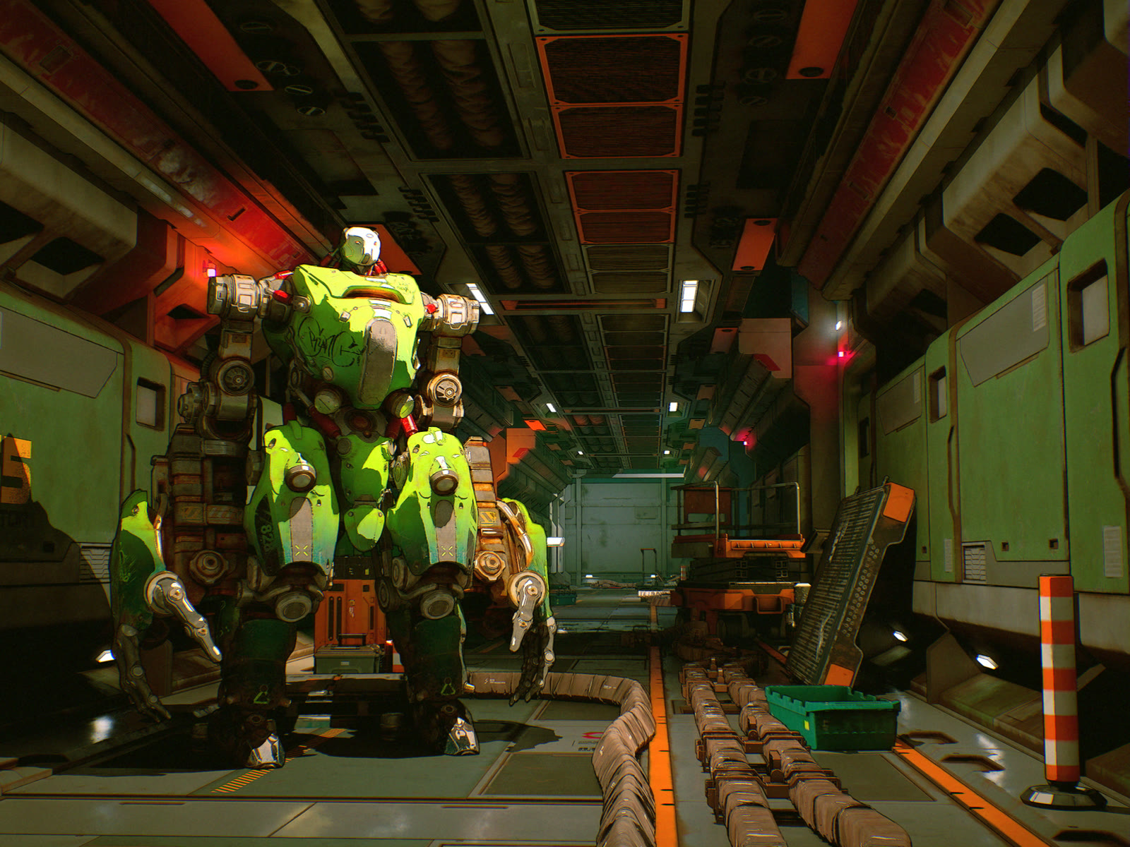 Toon shading model lookdev and lighting in a sci-fi corridor